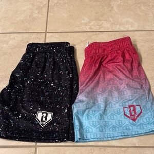 2 pair baseball 101 Black splatter and Pink Ombre Shorts Set
